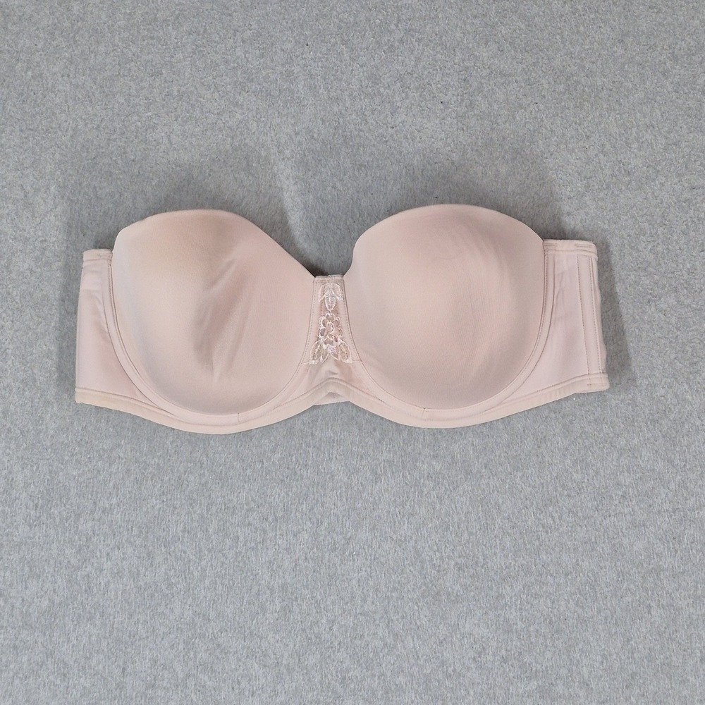 Vanity Fair Women Bra 40C Pink Strapless 74380 Embroidered Center READ